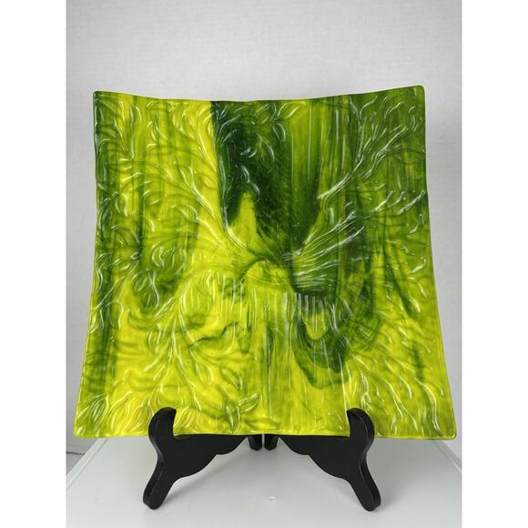 VTG Lime Green Swirl Catch All Dish Art Deco Serving Dish Retro - Picture 1 of 6